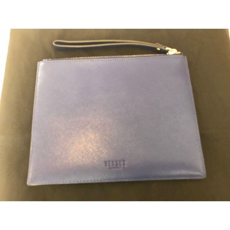 Versus Versace Blue All Over Silver Logo Embellishments Clutch Leather M Bag 1