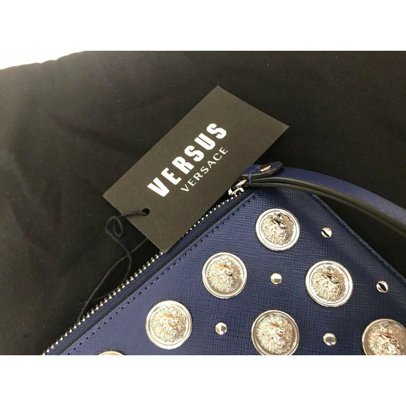 Versus Versace Blue All Over Silver Logo Embellishments Clutch Leather M Bag 2