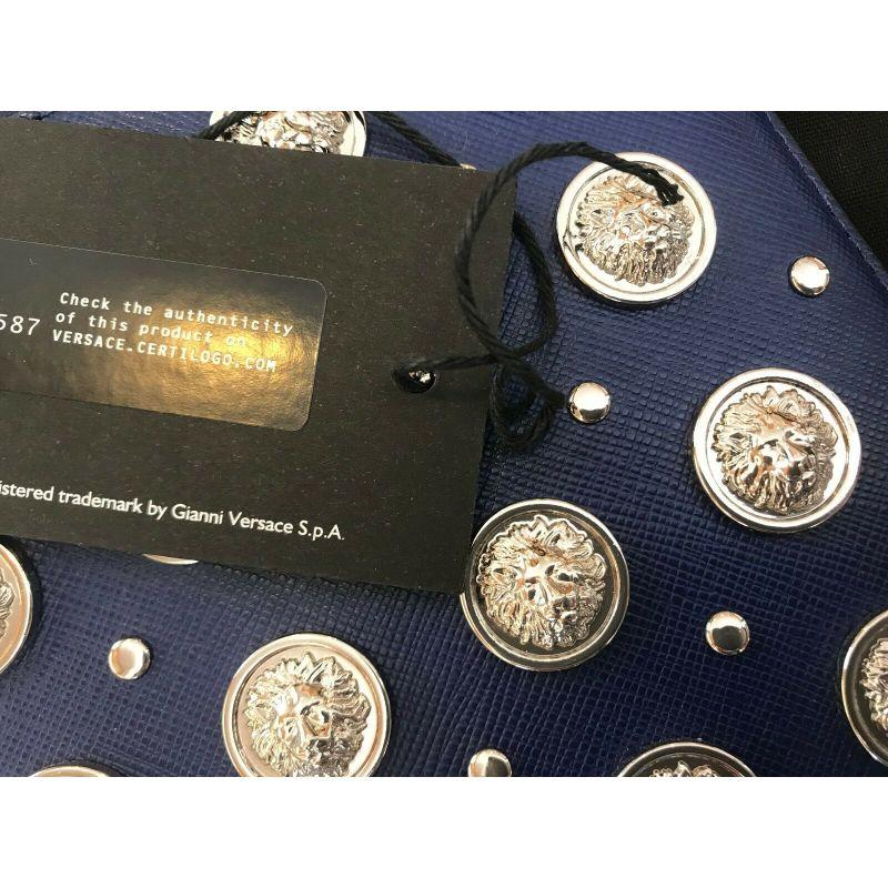 Versus Versace Blue All Over Silver Logo Embellishments Clutch Leather M Bag 3
