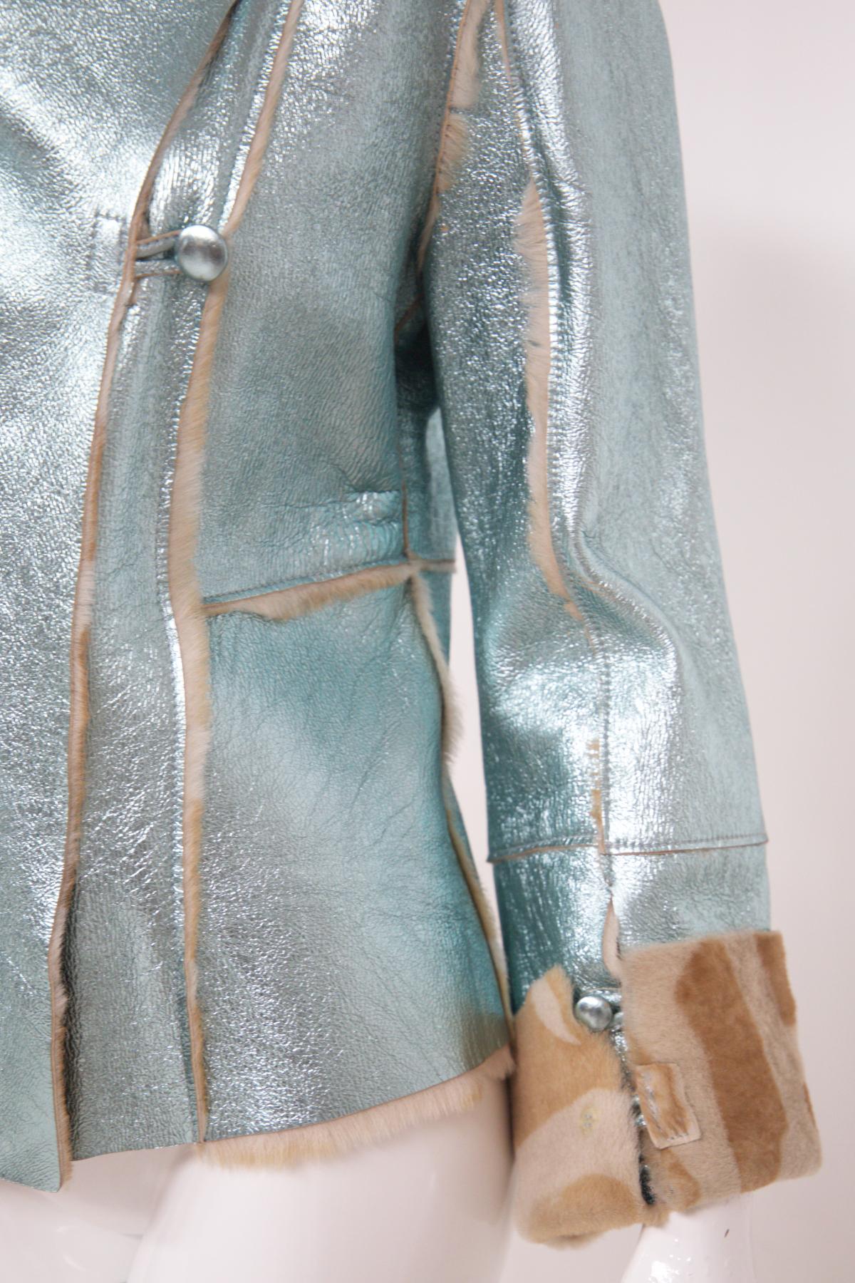 Versus Gianni Versace Eccentric Blue Leather Jacket For Sale 5