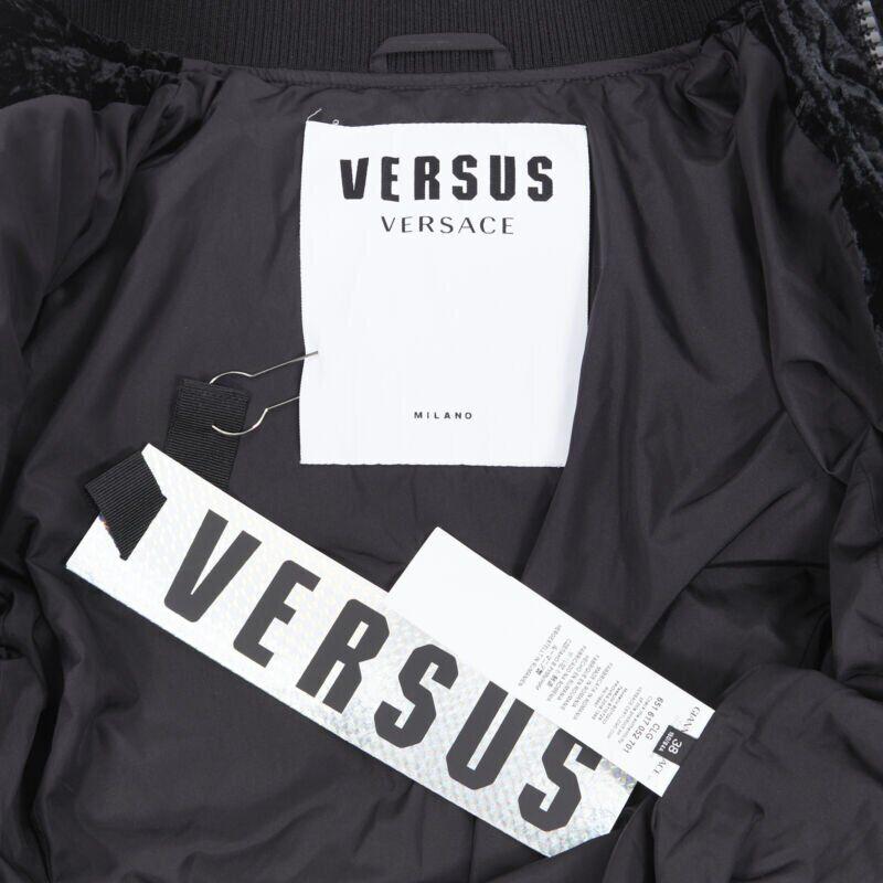 VERSUS VERSACE embroidery black crushed velvet belted puffer jacket IT38 For Sale 5