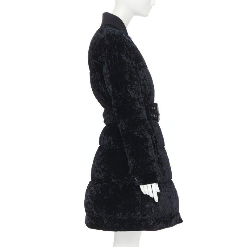 VERSUS VERSACE embroidery black crushed velvet belted puffer jacket IT38 For Sale 1