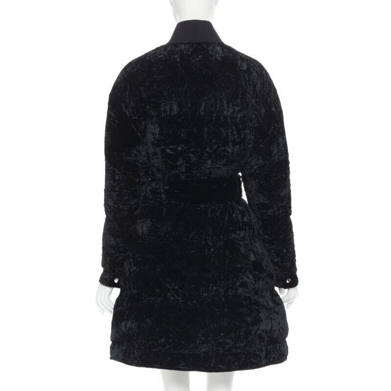 VERSUS VERSACE embroidery black crushed velvet belted puffer jacket IT38 For Sale 2