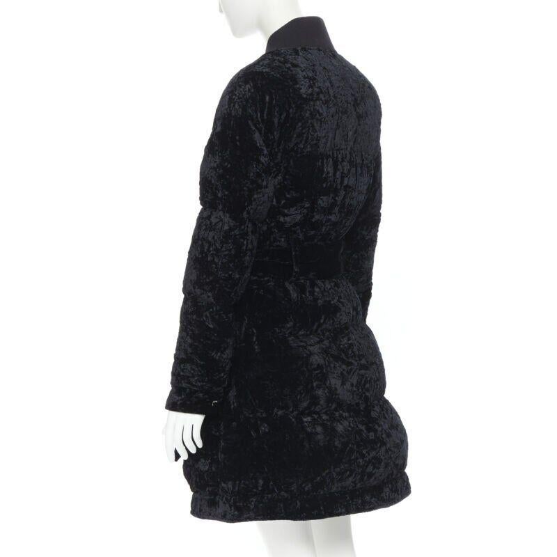 VERSUS VERSACE embroidery black crushed velvet belted puffer jacket IT38 For Sale 3