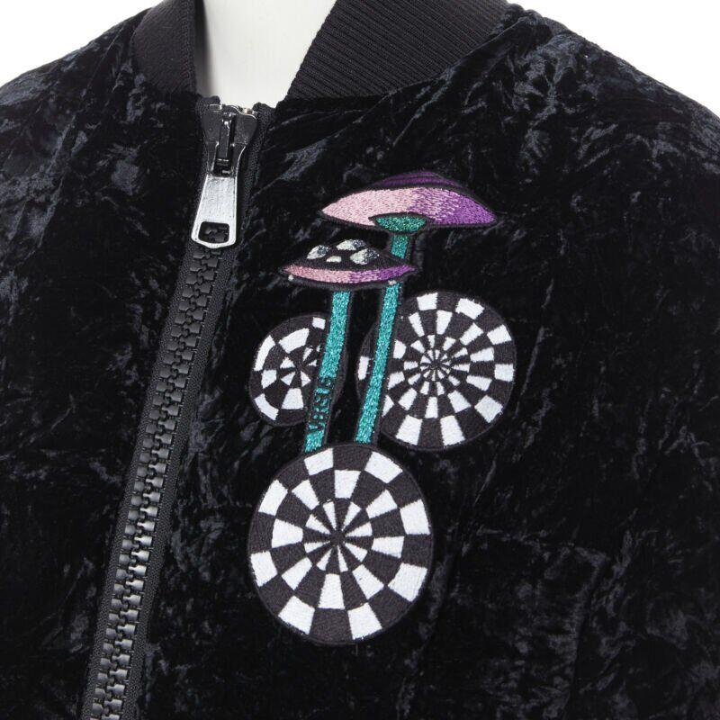 VERSUS VERSACE embroidery black crushed velvet belted puffer jacket IT38 For Sale 4