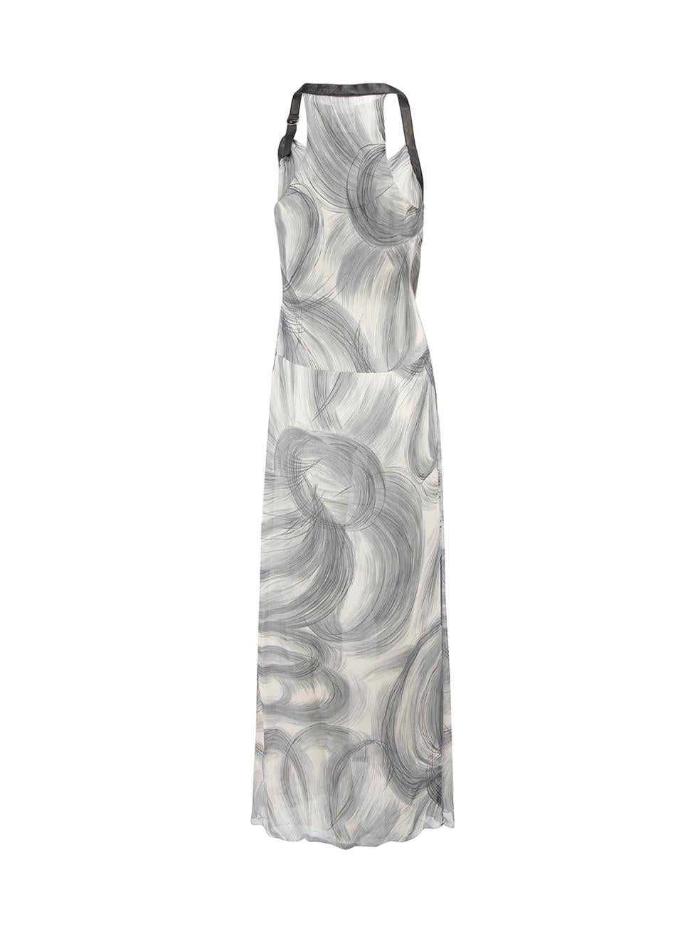 Versus Versace - Robe longue abstraite en soie grise, taille M Bon état - En vente à London, GB