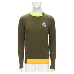 VERSUS VERSACE khaki green neon trim cotton lion badge pullover sweater IT46 S