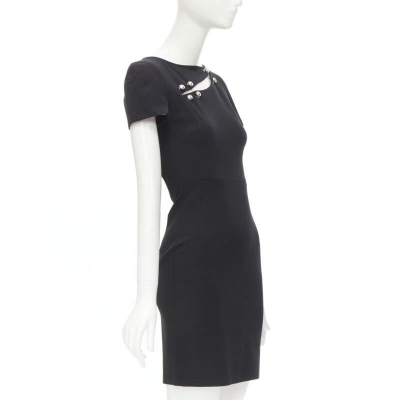 Black VERSUS VERSACE Lionhead punk safety pin slash slit dress IT38 XS For Sale