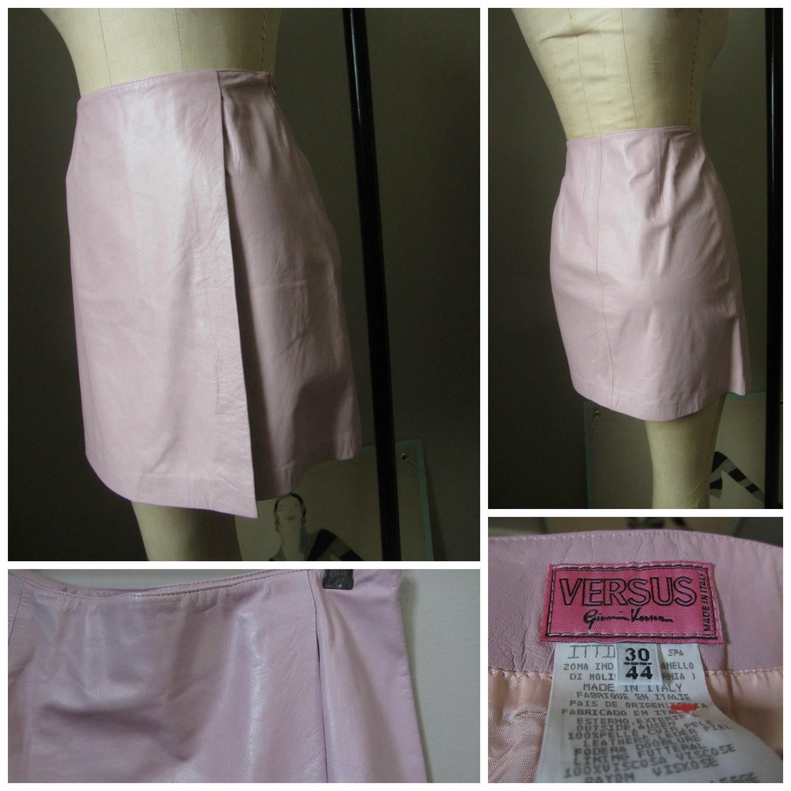 Versus Versace Pink Leather Mini Skirt For Sale 5