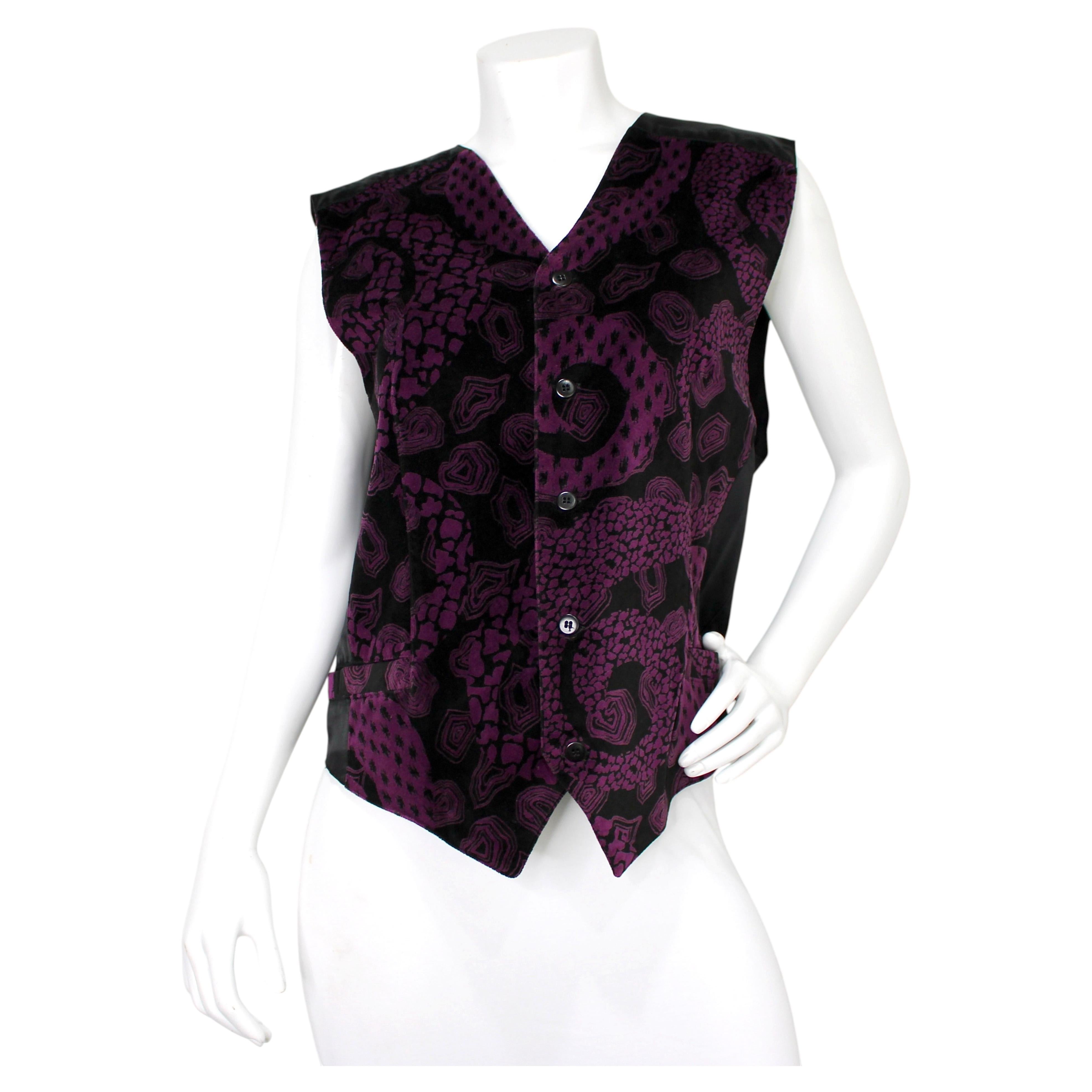 Pre-owned Versus Versace Purple & Black Print Velvet Vest Circa 1990s