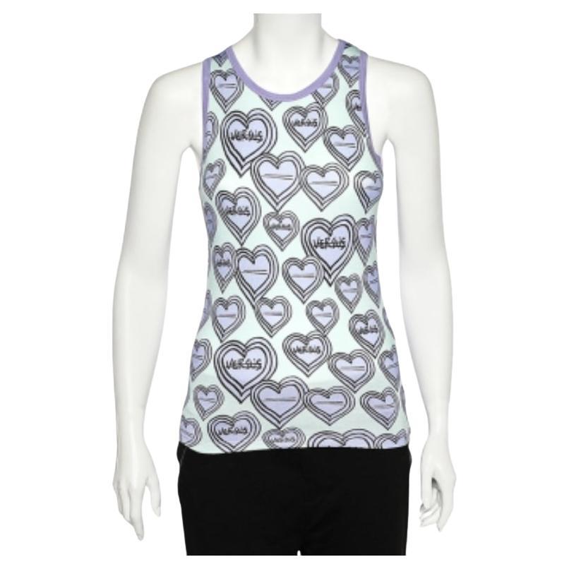 Versus Versace Purple & Green Heart Printed Knit Tank Top S