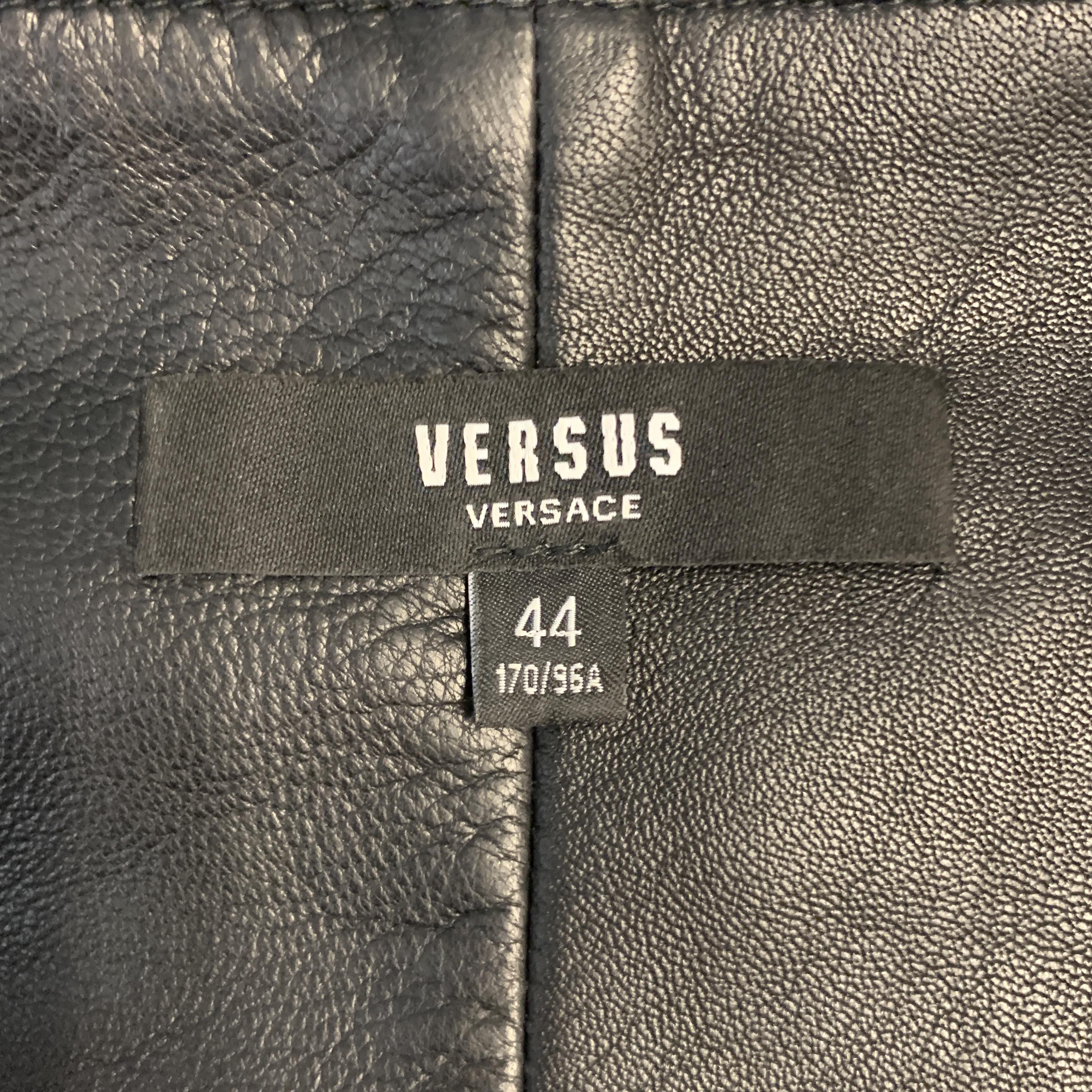 VERSUS VERSACE Size 8 Black Leather Silver Lion Head Studded Sheath Dress 3