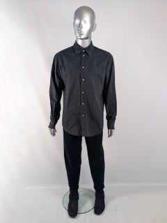 Versus Versace Vintage 1990s Charcoal Grey Shirt Pearl Snaps Gold Embroidery
