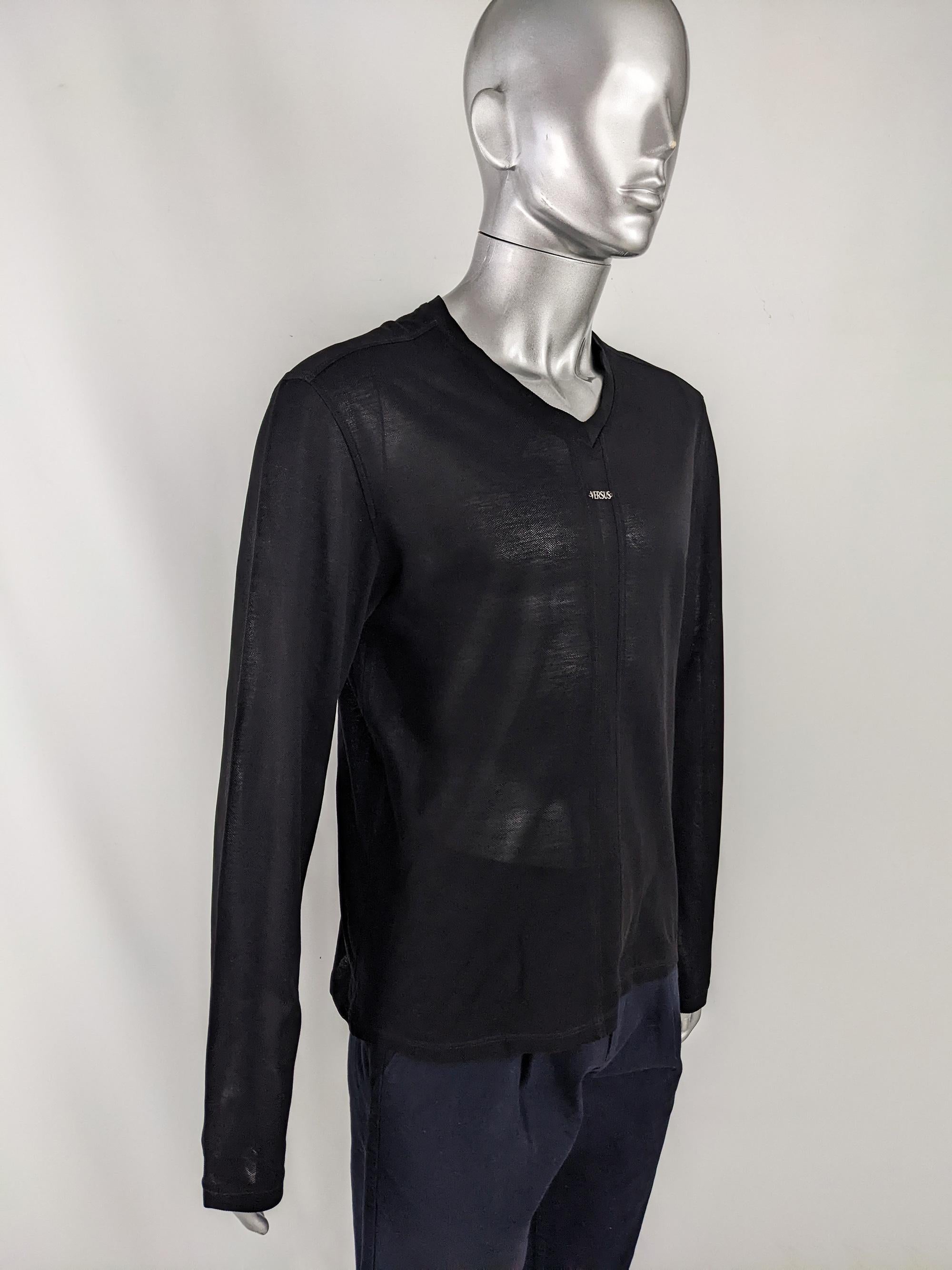 Versus Versace Vintage 2000s Black Mesh Shirt Long Sleeve Top Y2K Party Shirt In Good Condition For Sale In Doncaster, South Yorkshire
