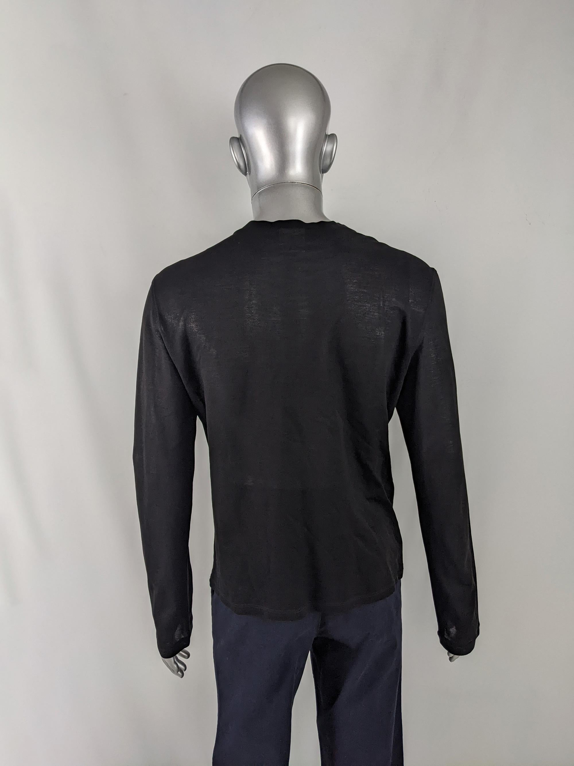 Versus Versace Vintage 2000s Black Mesh Shirt Long Sleeve Top Y2K Party Shirt For Sale 1