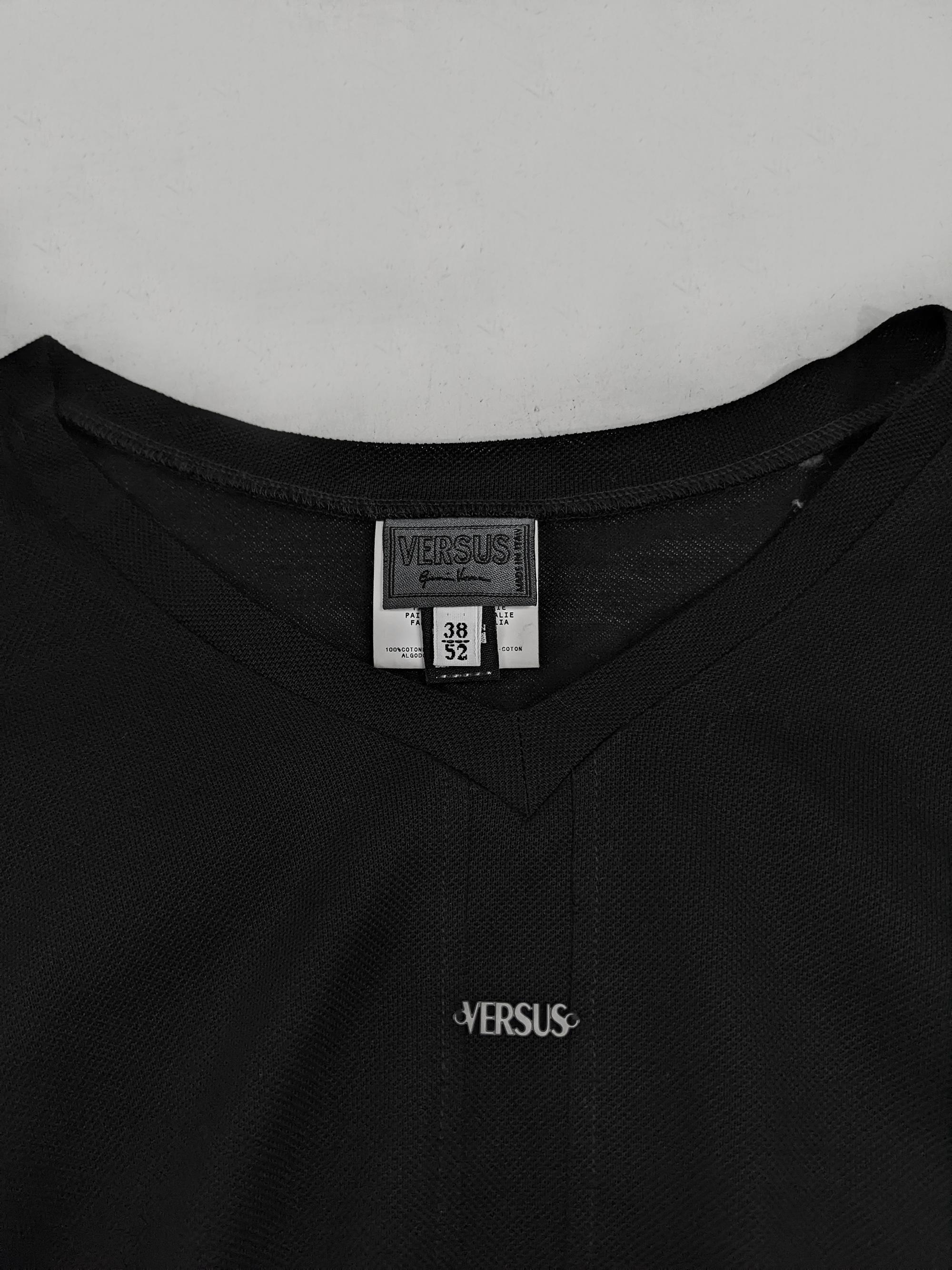 Versus Versace Vintage 2000s Black Mesh Shirt Long Sleeve Top Y2K Party Shirt For Sale 3