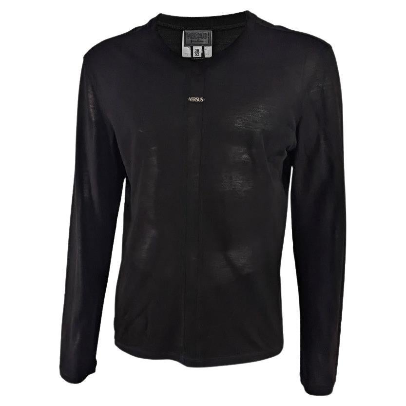 Versus Versace Vintage 2000s Black Mesh Shirt Long Sleeve Top Y2K Party Shirt For Sale