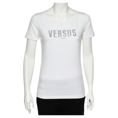 Versus Versace White Logo Embellished Cotton Knit T-Shirt M