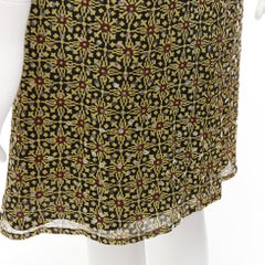 VERSUS Vintage 100% silk yellow black sequins mid rise knee skirt 26"