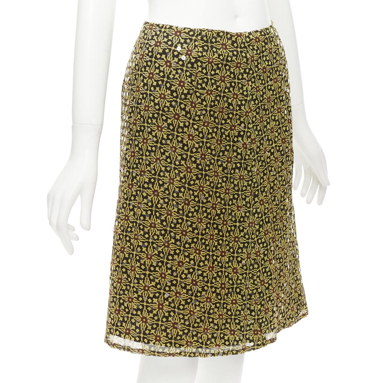 Brown VERSUS Vintage 100% silk yellow black sequins mid rise knee skirt 26