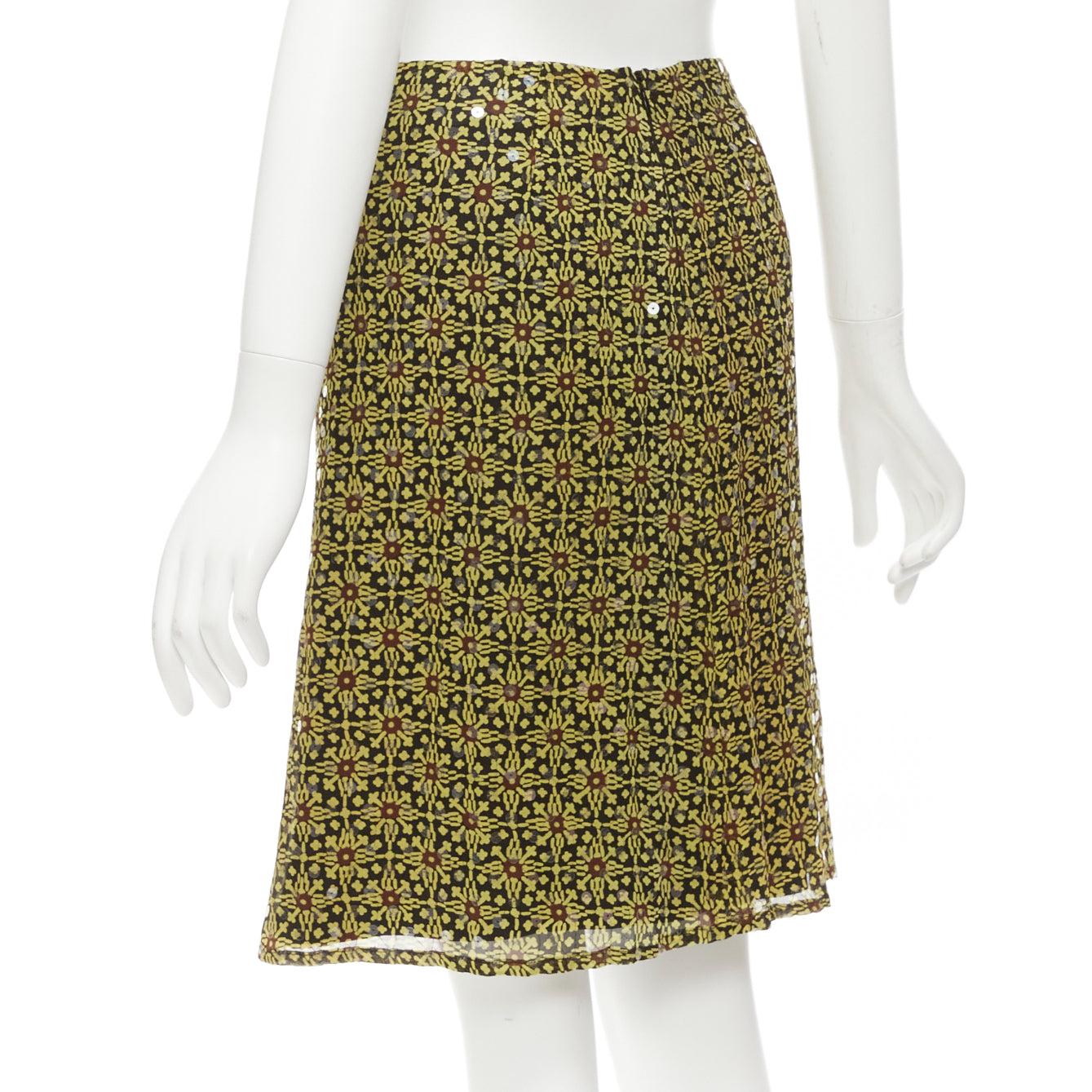 VERSUS Vintage 100% silk yellow black sequins mid rise knee skirt 26