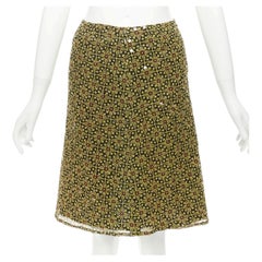 VERSUS Vintage 100% silk yellow black sequins mid rise knee skirt 26"
