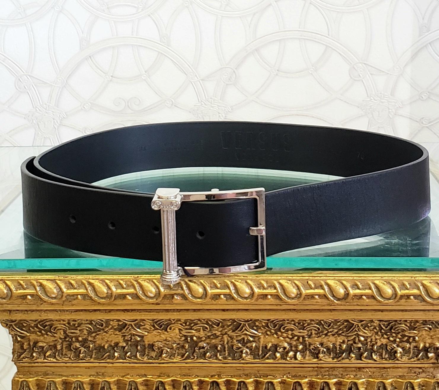 VERSUS+ ANTHONY VACCARELLO 
Collection Spring/Summer 2016

Black leather belt 

Silver-Tone Antique Column buckle

Made in Italy

  Size 75/30
1  3/8