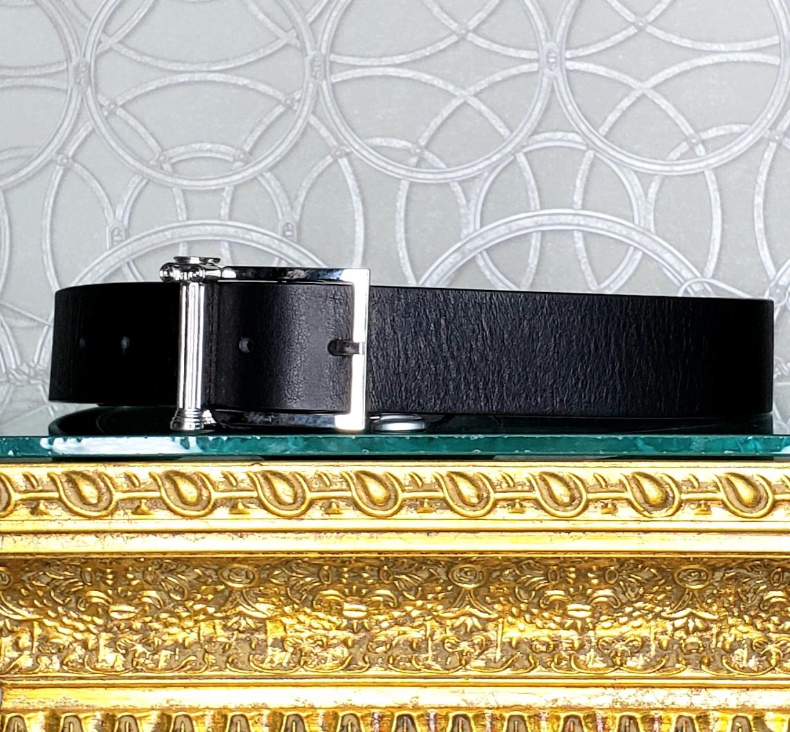 Beige VERSUS+ANTHONY VACCARELLO BLACK LEATHER BELT w/SILVER-TONE COLUMN BUCKLE 75; 90 For Sale
