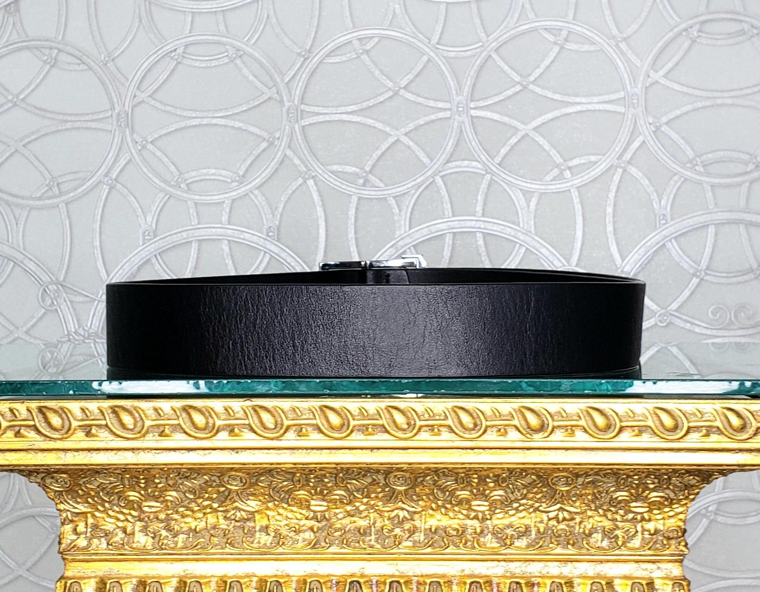 Women's or Men's VERSUS+ANTHONY VACCARELLO BLACK LEATHER BELT w/SILVER-TONE COLUMN BUCKLE 75; 90 For Sale