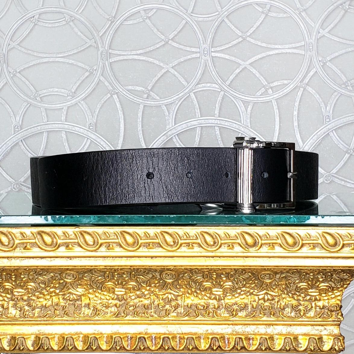VERSUS+ANTHONY VACCARELLO BLACK LEATHER BELT w/SILVER-TONE COLUMN BUCKLE 75; 90 For Sale 1