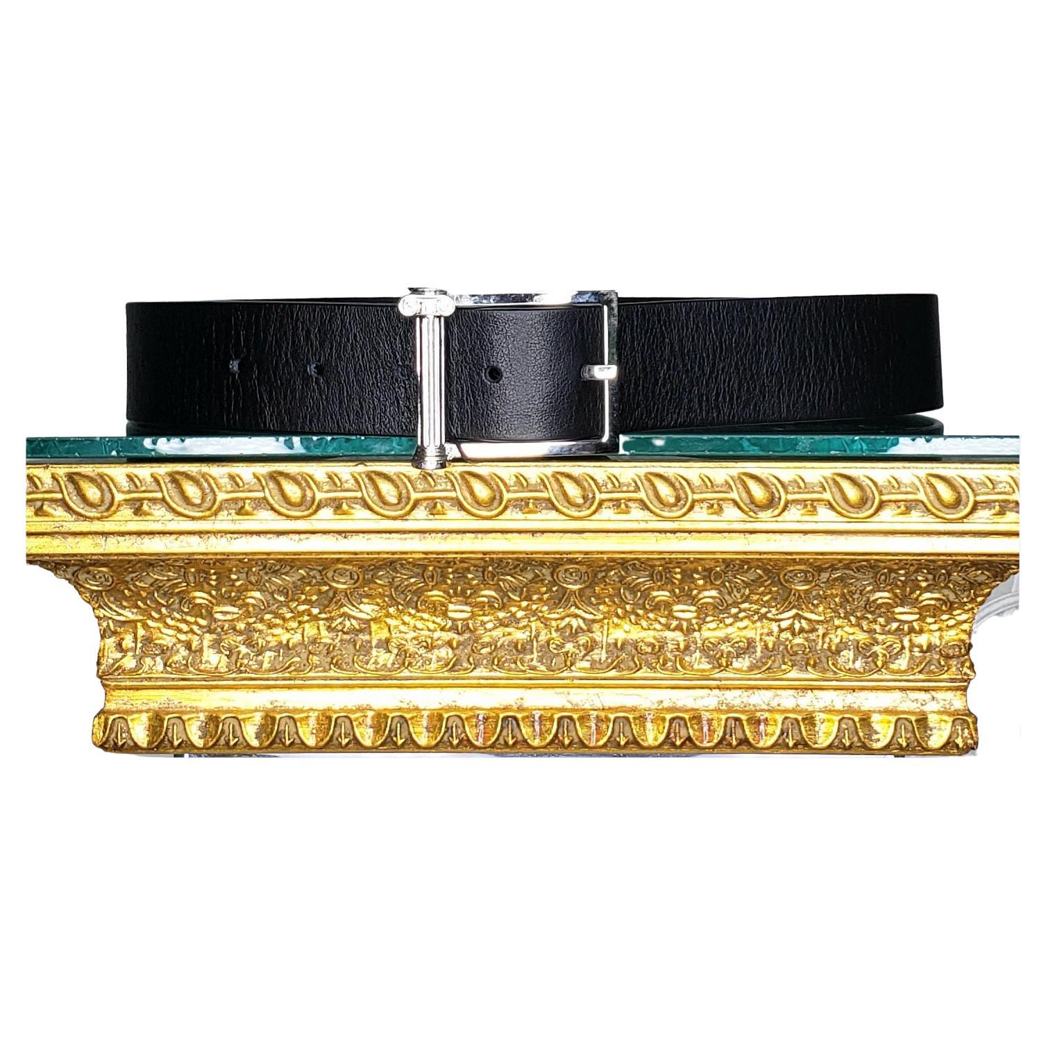 VERSUS+ANTHONY VACCARELLO BLACK LEATHER BELT w/SILVER-TONE COLUMN BUCKLE 75; 90 For Sale