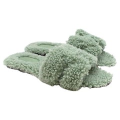 Hermes Vert D'eau Woolskin Oran Sandals- EU 38.5