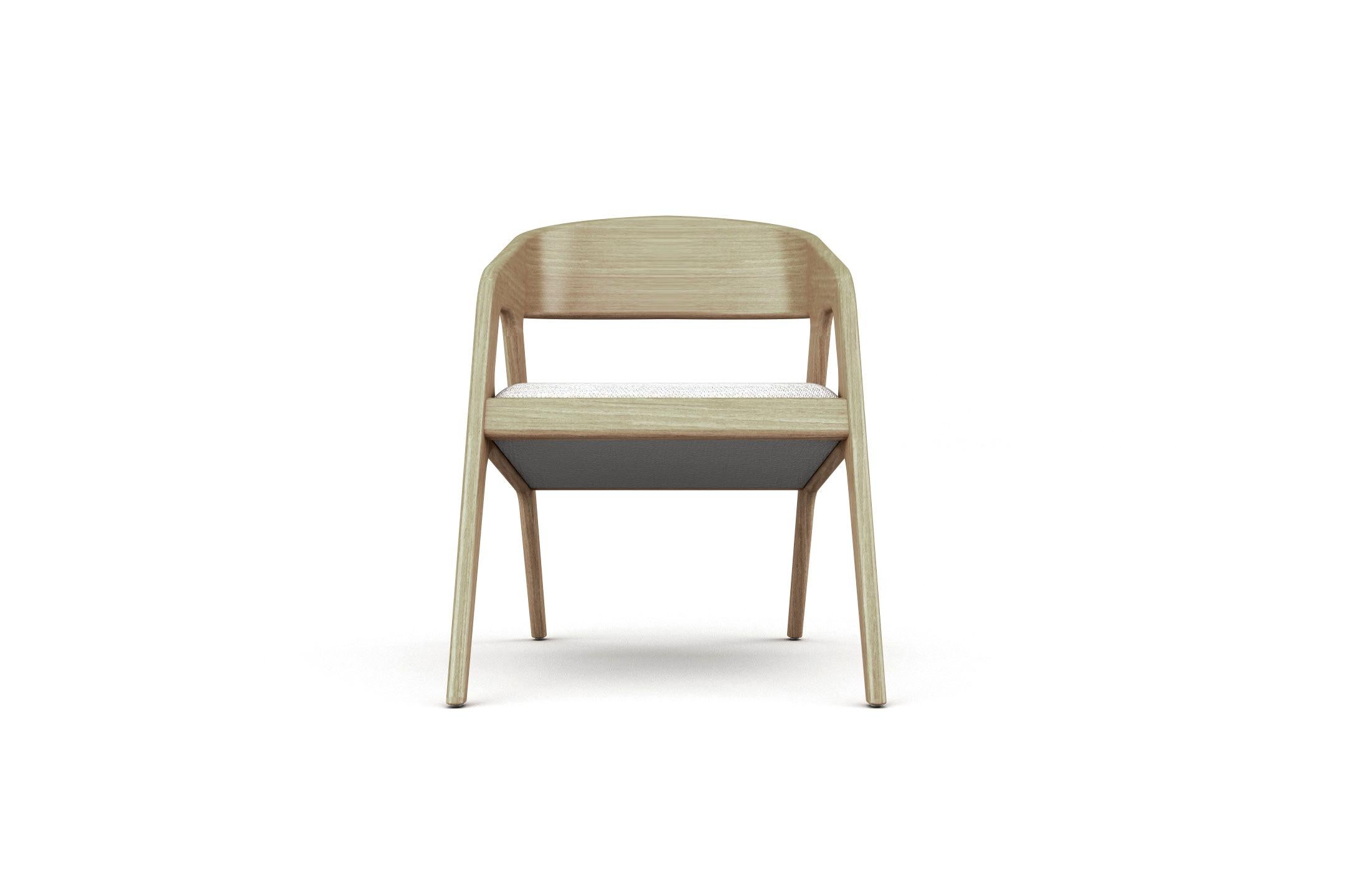 Varnished Vertex Armchair, Modern and Minimalistic Oak Armchair with Upholstered Seat For Sale