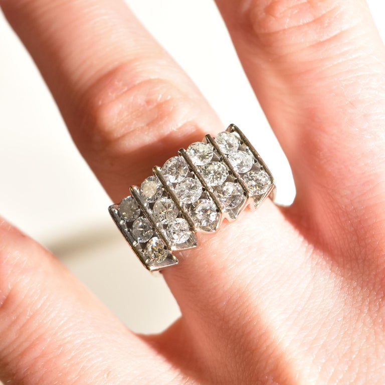 Vertical 5-Row Diamond Ring in 14k White Gold, 1.65 TCW For Sale at 1stDibs