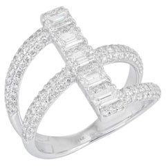 Vertical Baguette Diamonds 14K (or 18k upon request) White Gold Double Band Ring