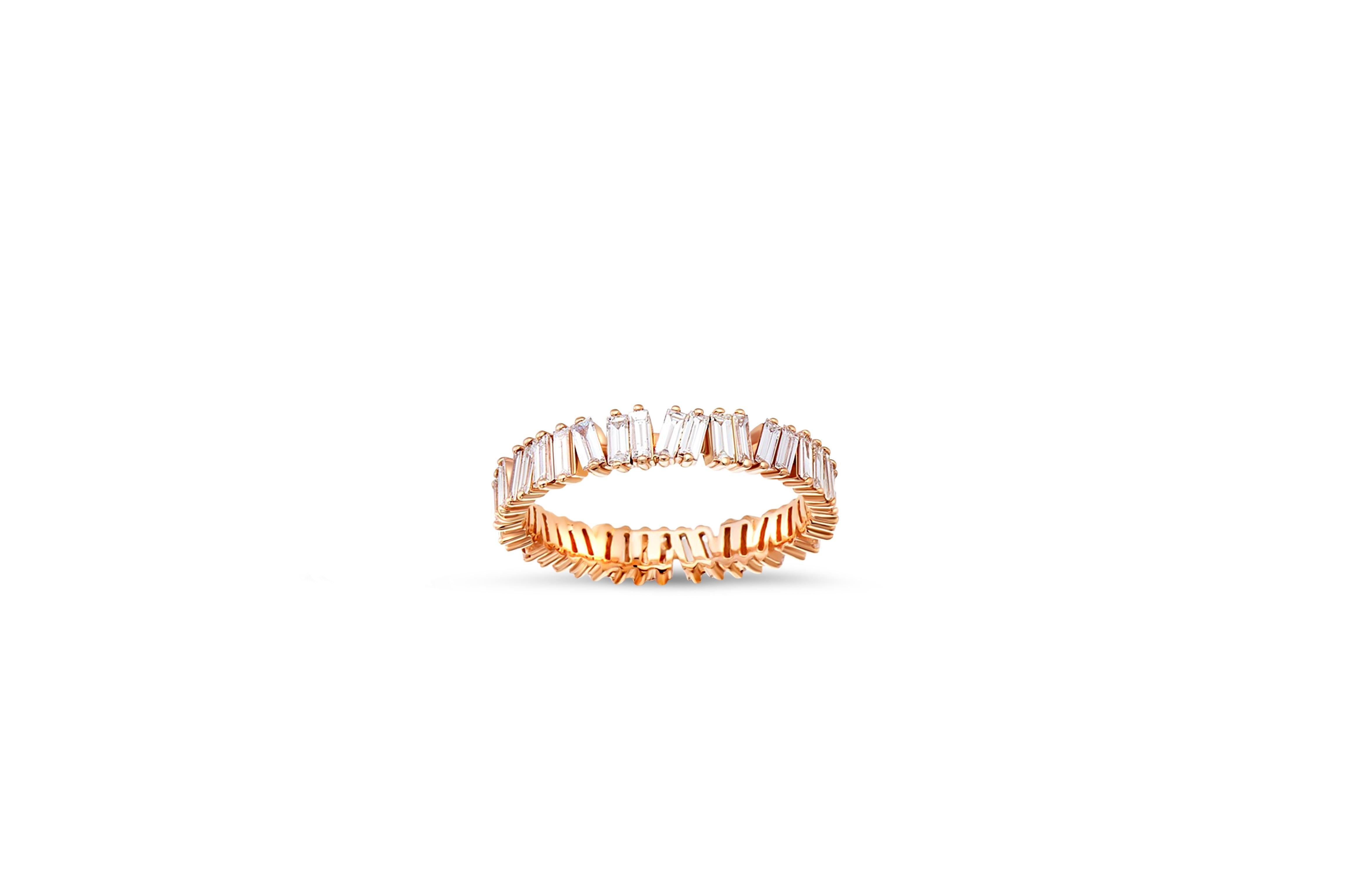 For Sale:  Vertical Baguette Moissanite Wedding 14k Gold Eternity Ring 2
