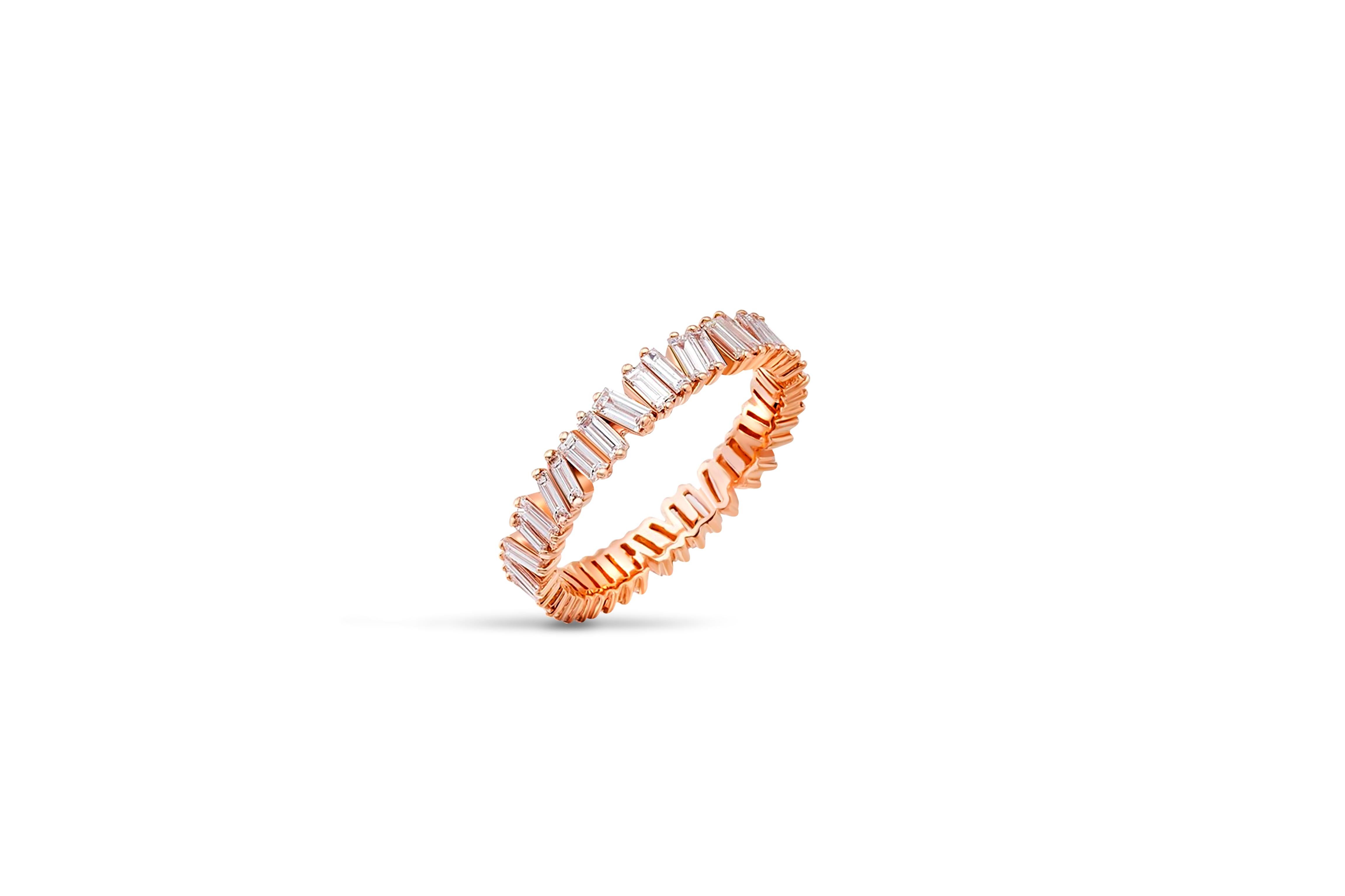 Modern Vertical Baguette Moissanite Wedding 14k Gold Eternity Ring For Sale