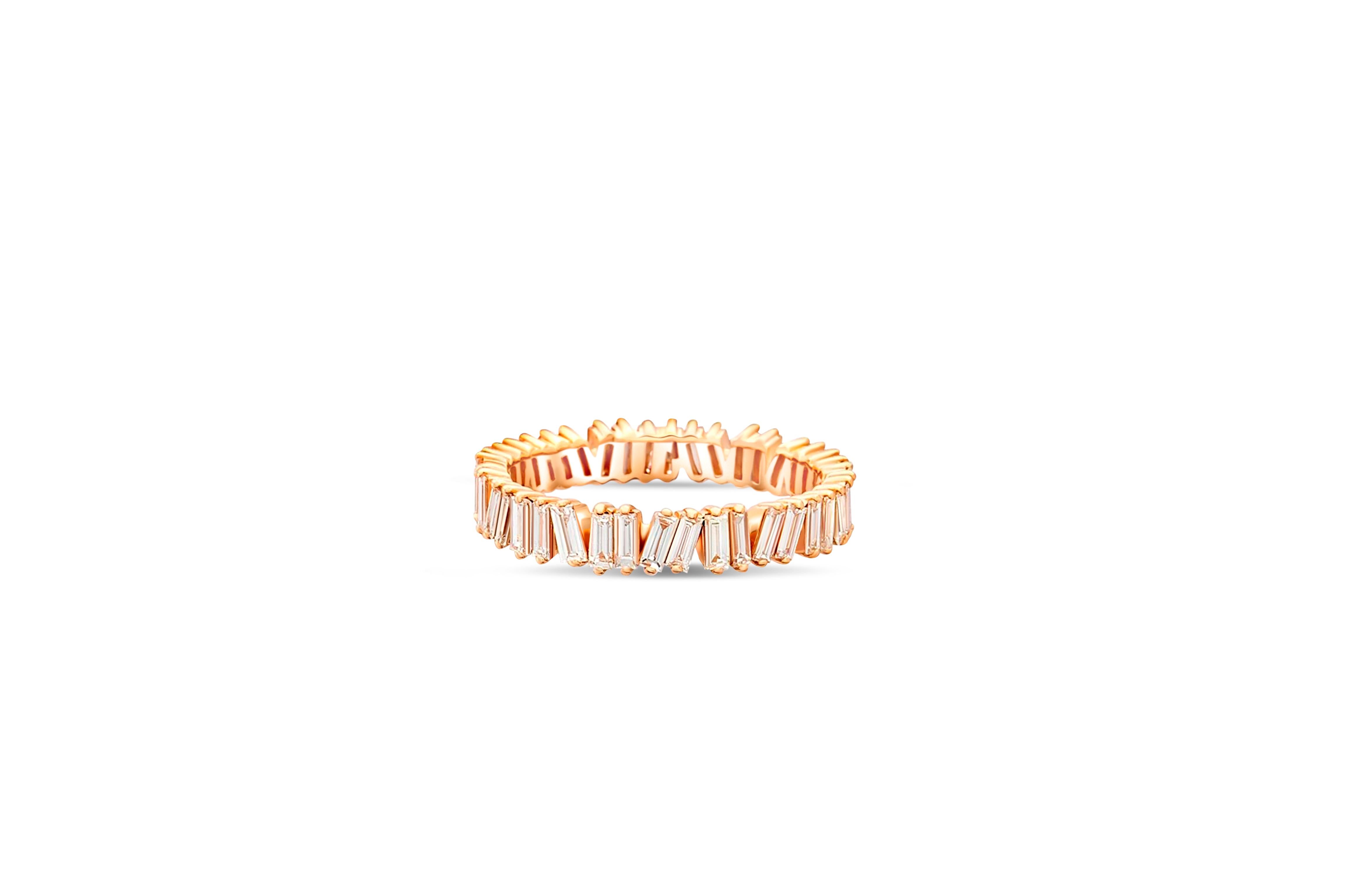 Baguette Cut Vertical Baguette Moissanite Wedding 14k Gold Eternity Ring For Sale