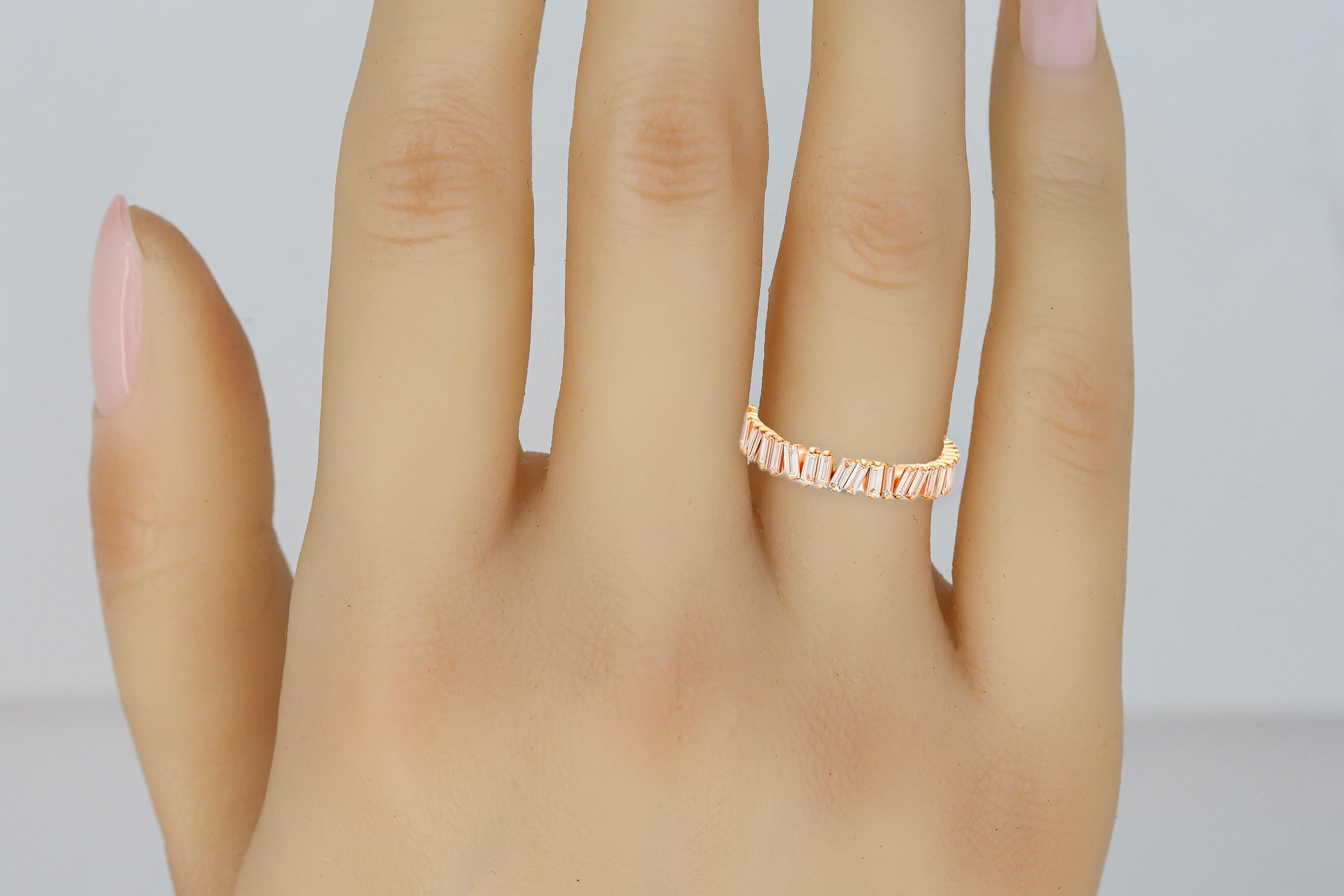 For Sale:  Vertical Baguette Moissanite Wedding 14k Gold Eternity Ring 4