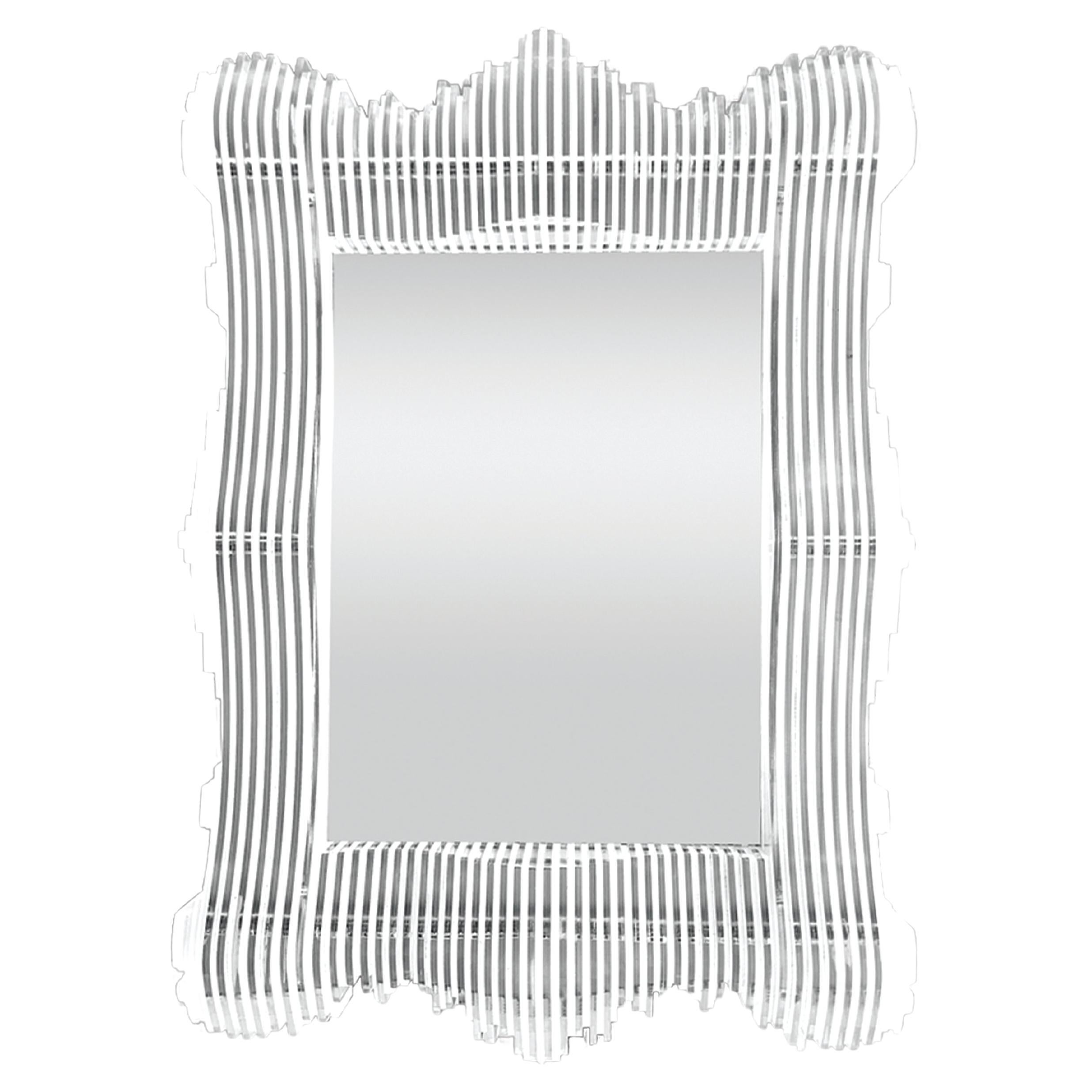 Rayure verticale baroque blanche  Miroir sculptural néo-baroque contemporain