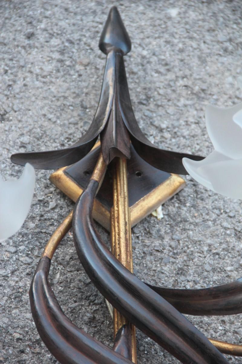 Contemporary Vertical Big Sconce Modern Floreal Forged Metal Glass Hand Made in Italy Gold For Sale
