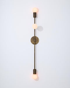 Vertical Brass Wall Sconce with Three Opal Glass Globes