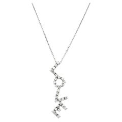 Vertical Diamond 'Love' Design Pendant Necklace in 14 Karat White Gold