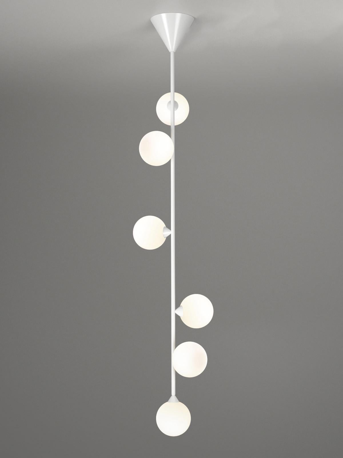 Vertical Globe Pendant Light by Atelier Areti
Dimensions: D 27 x W 27 x H 172.5 cm.
Materials: Powder-coated metal, glass.

Available in black, white, or brass versions.

All our lamps can be wired according to each country. If sold to the USA it