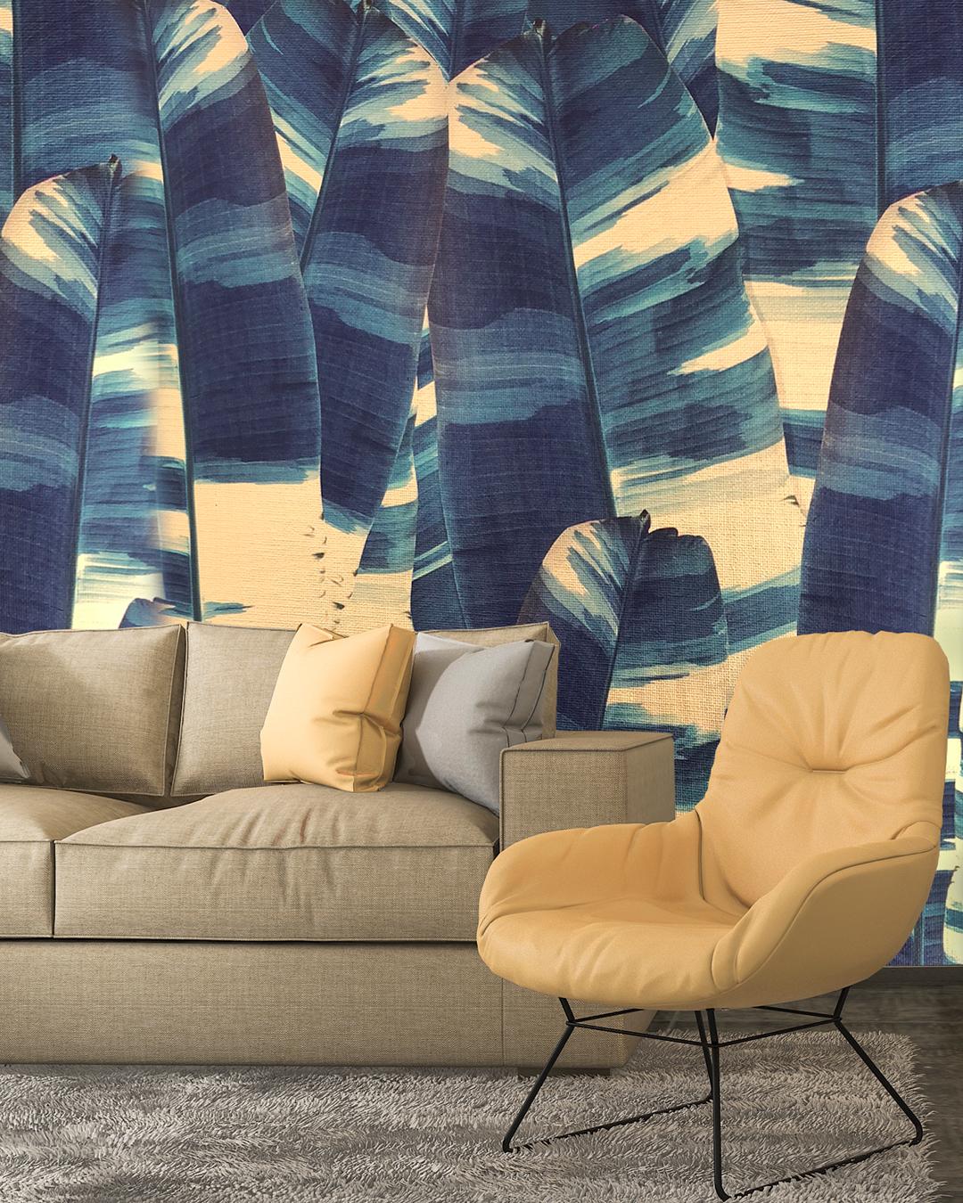 EDGE Kollektionen Blattblau mit vertikalem Blattschliff aus unserer Kollektion Tropical Modernism im Angebot 4
