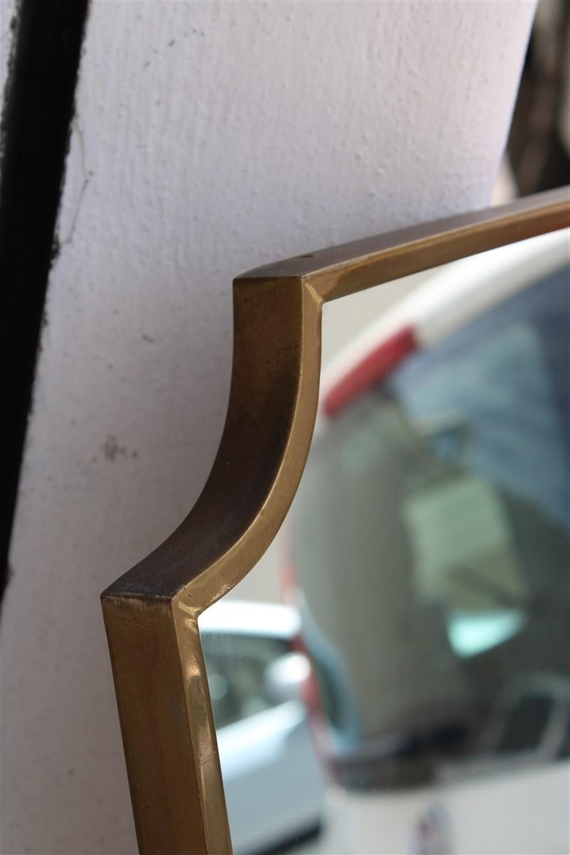 Mid-Century Modern Vertical Long Italian Wall Mirror in Mid-Century Gold Design Brass, 1950s For Sale