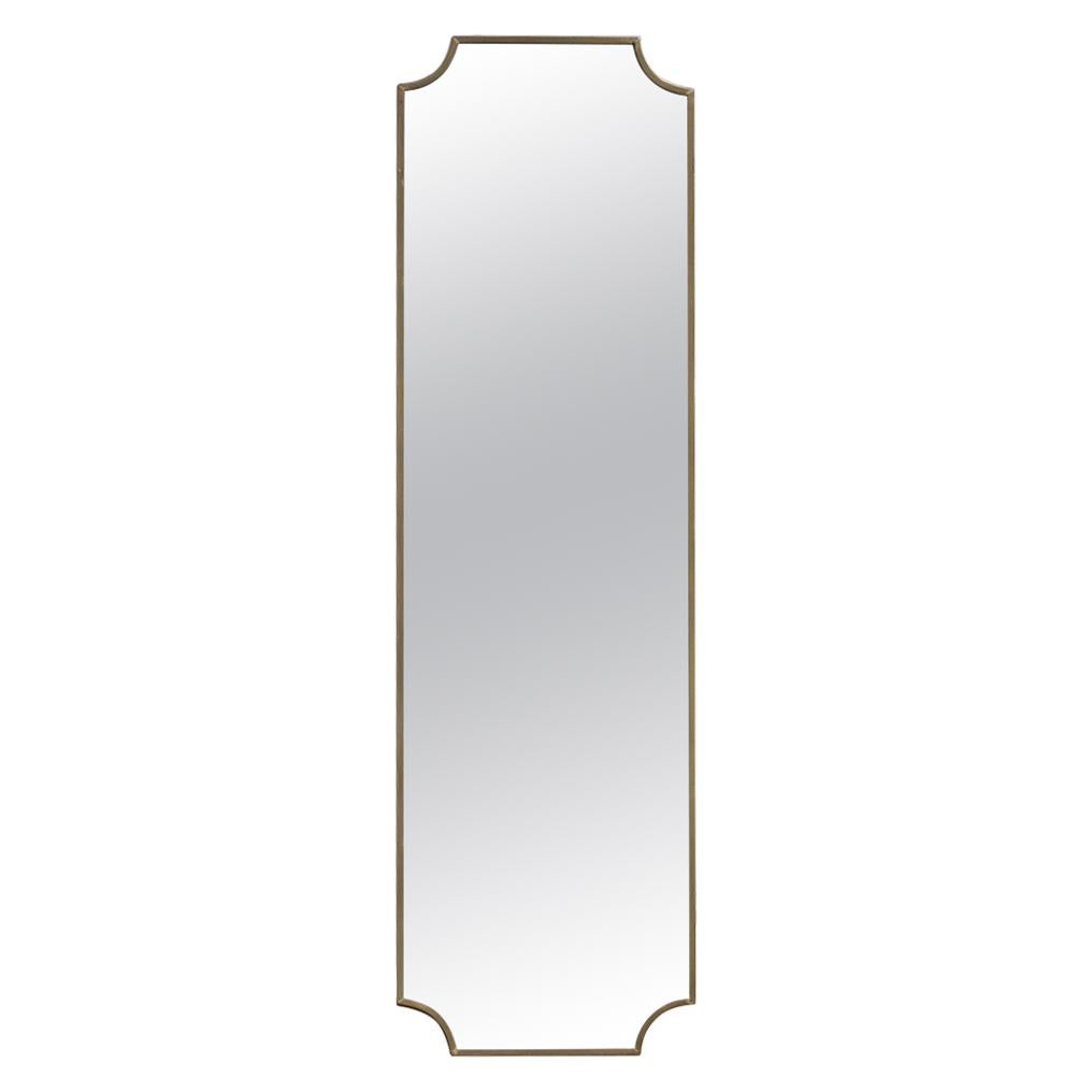 Vertical Long Italian Wall Mirror in Mid-Century Gold Design Brass, 1950s For Sale