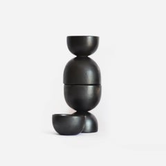 Vertical Sculpture Castaña Black Clay Burnished Clay Fired with Wood Removable