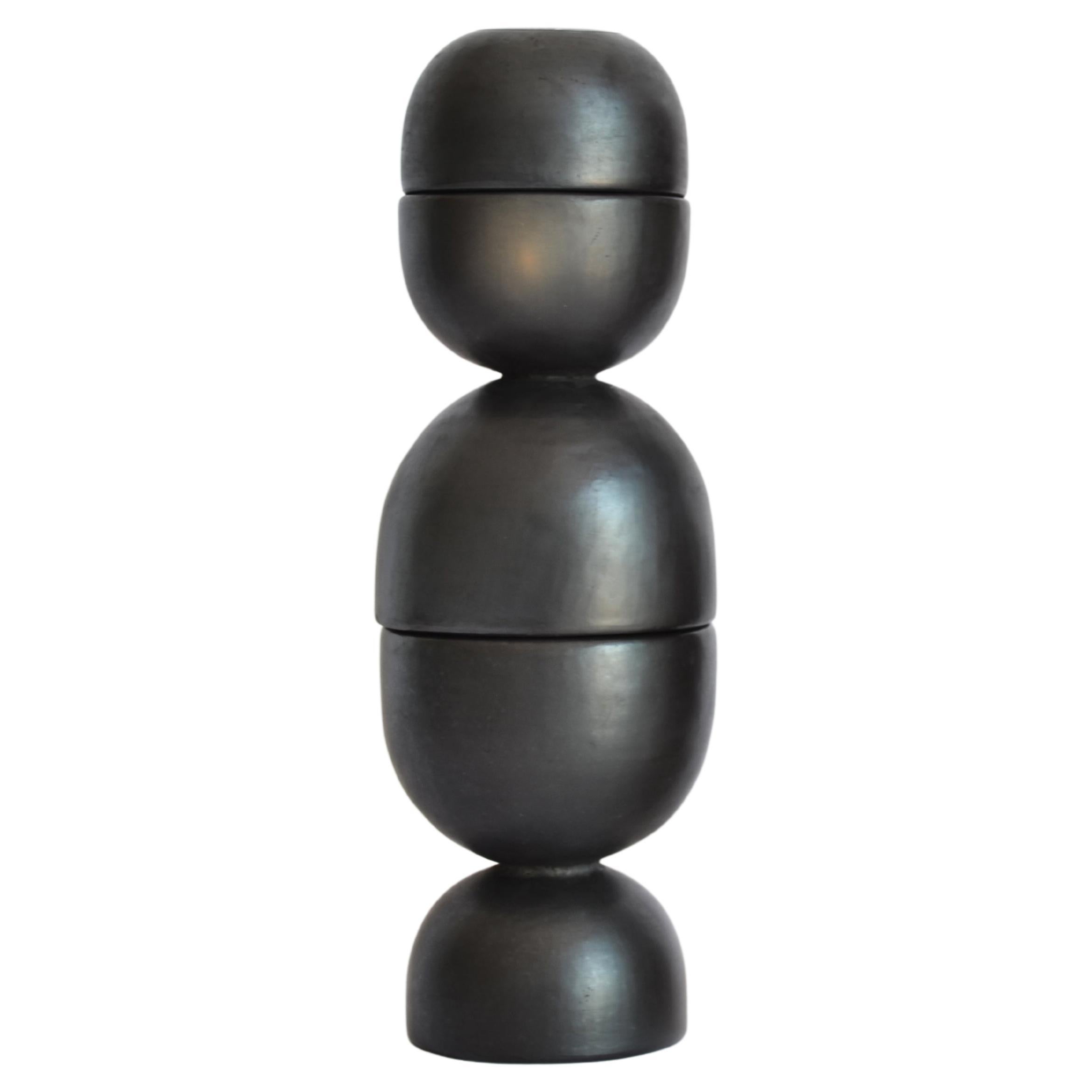 Vertical Sculpture Castaña Black Clay Burnished Clay Fired with Wood Removable For Sale
