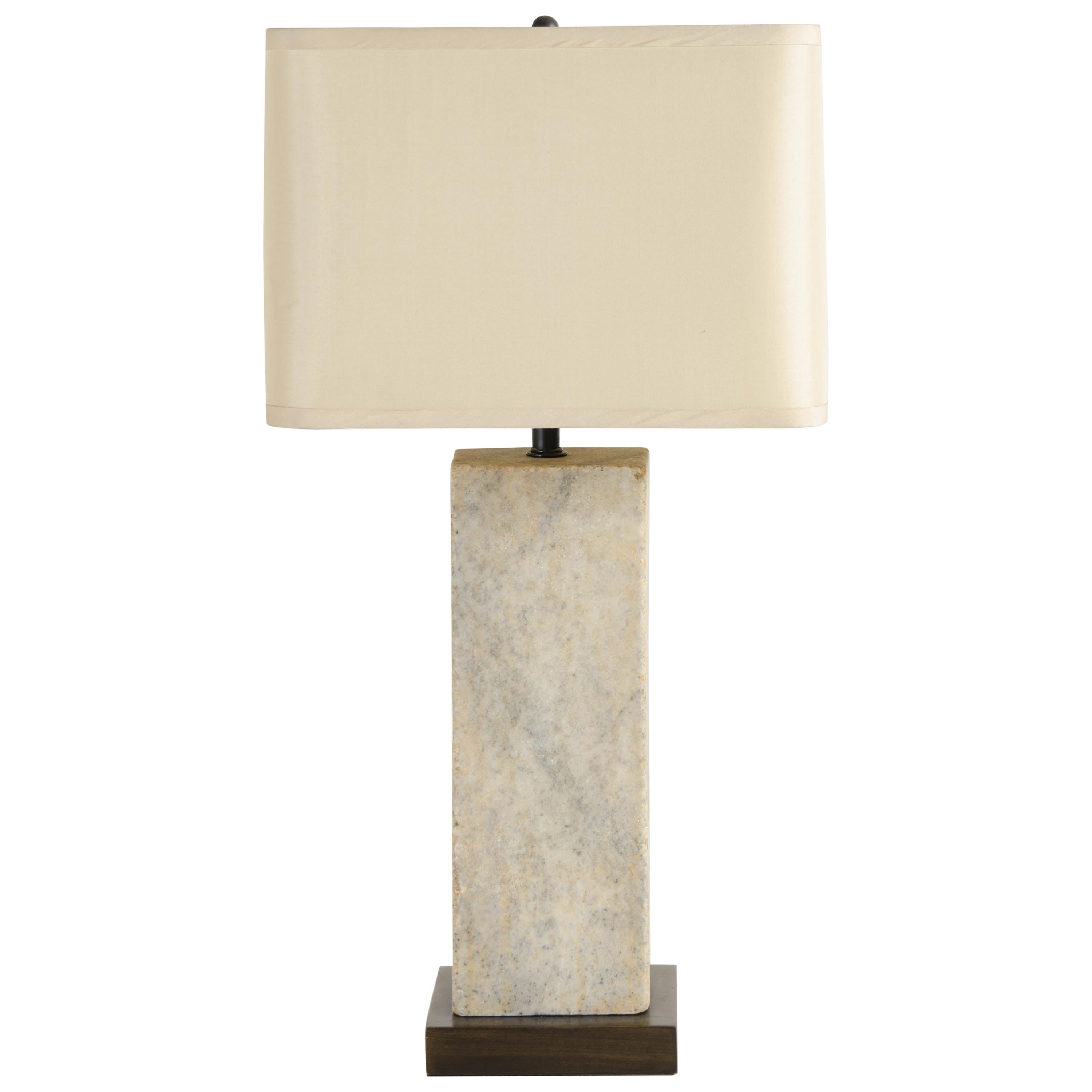Vertical Stone Lamp with Shade by Robert Kuo, Hand Carved, Limited Edition